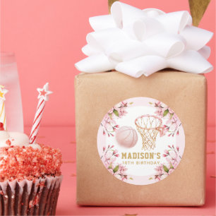 Sticker Rond Fille Anniversaire Basketball personnalisé