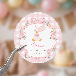 Sticker Rond Fille anniversaire Silly Goose rose