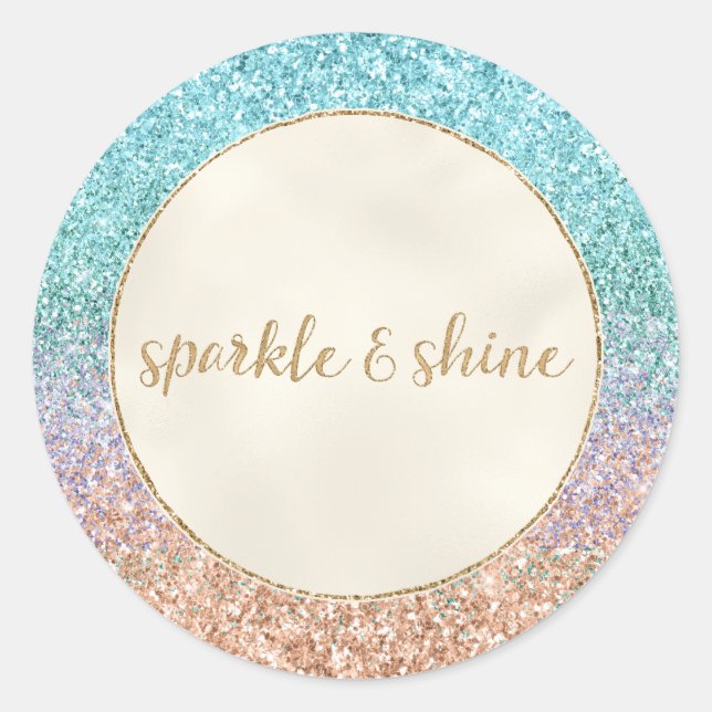Sticker Rond Fille Aqua Peach Gold Purple Mint Parties scintill (Devant)