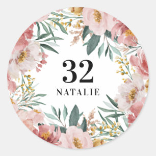 Sticker Rond Fille aquarelle florale anniversaire rose chic cla