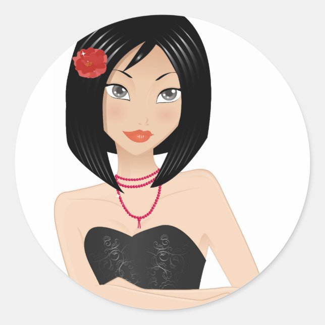 Sticker Rond Fille asiatique (Devant)