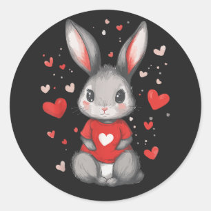 Sticker Rond Fille au coeur d'amoureuse de lapin