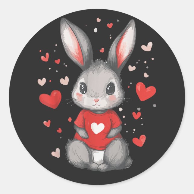 Sticker Rond Fille au coeur d'amoureuse de lapin (Devant)