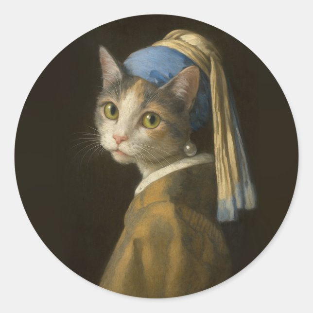 Sticker Rond Fille au collier de perles Chat                    (Devant)