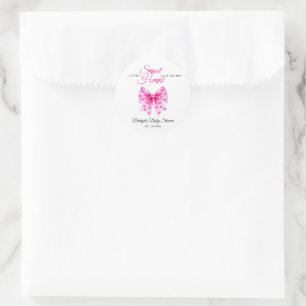 Sticker Rond Fille au nœud rose pour la baby shower de la Saint