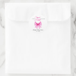Sticker Rond Fille au nœud rose pour la baby shower de la Saint