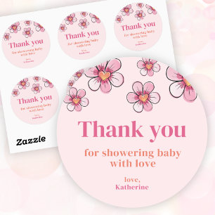 Sticker Rond Fille au pissenlit rose Baby Shower Merci