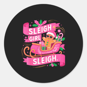 Sticker Rond Fille au traîneau en pain d'épice Nk Noël drôle Fe