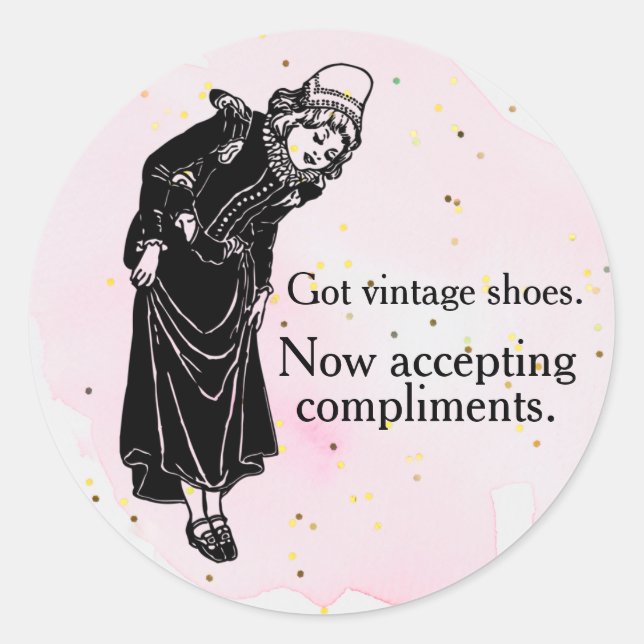 Sticker Rond Fille aux chaussures accepte désormais les complim (Devant)