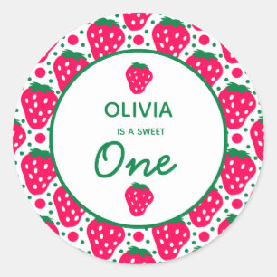Sticker Rond Fille aux fraises 1er anniversaire
