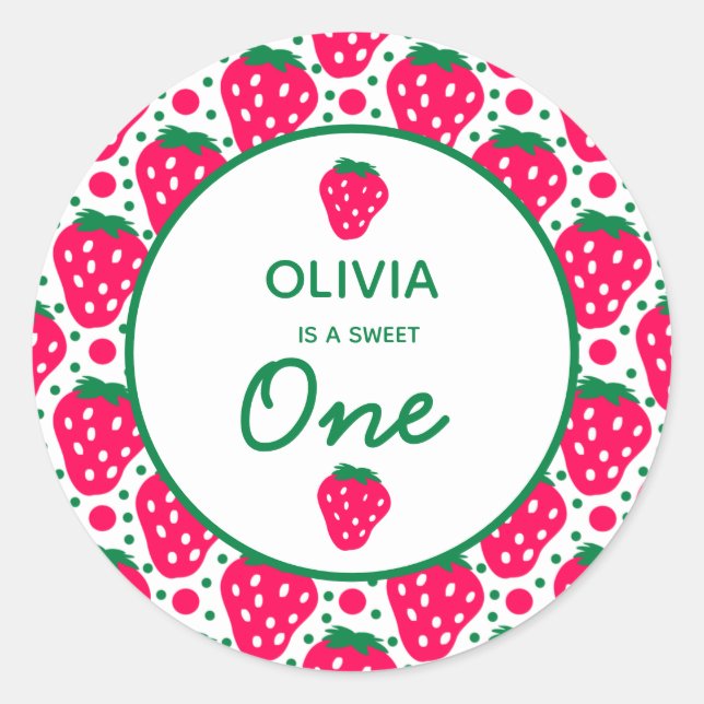 Sticker Rond Fille aux fraises 1er anniversaire  (Devant)