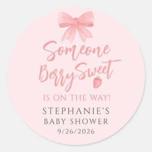 Sticker Rond Fille aux fraises douce Fête prénatale de bébé