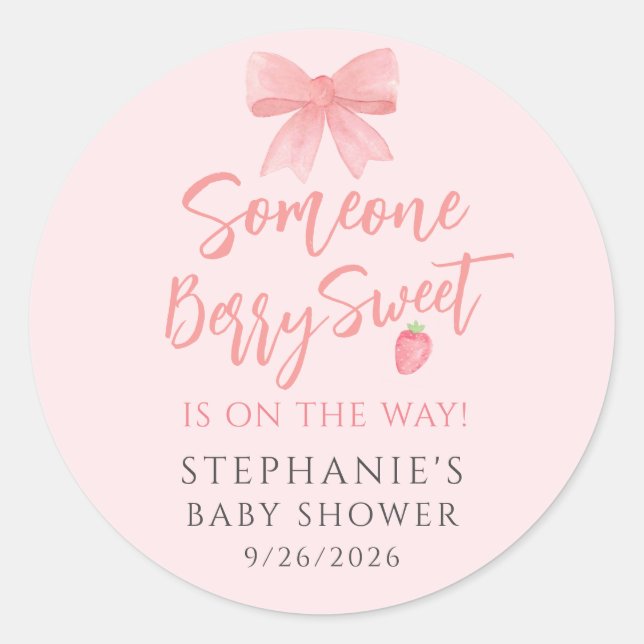 Sticker Rond Fille aux fraises douce Fête prénatale de bébé  (Devant)