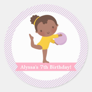 Sticker Rond Fille avec Ball Gymnastique Anniversaire de enfant