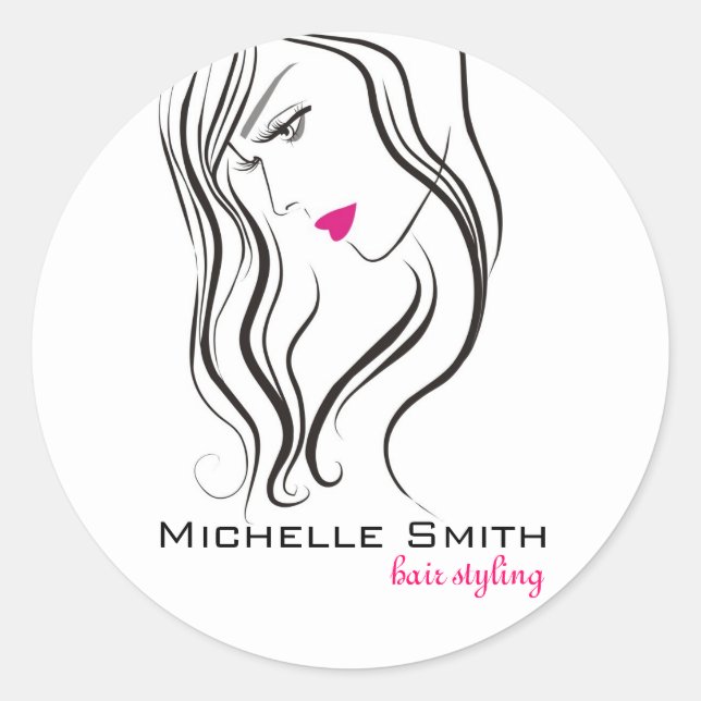 Sticker Rond Fille avec cheveux ondulés Coiffure icône de marqu (Devant)
