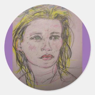 Sticker Rond fille avec des fleurs dans ses cheveux