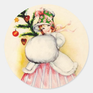 Sticker Rond Fille avec du charme de Noël