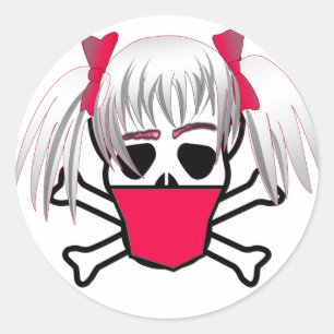 Sticker Rond Fille avec masque crâne et os croisés