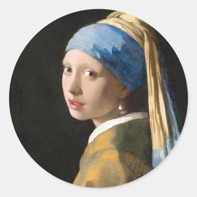 Sticker Rond Fille avec une perle à oreille par Johannes Vermee (Devant)