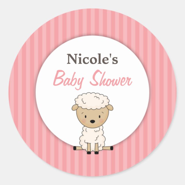Sticker Rond Fille Baby shower agneau rose (Devant)