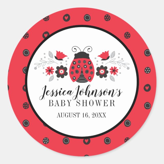Sticker Rond Fille Baby shower mignonne Red Ladybug (Devant)