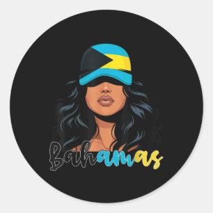 Sticker Rond Fille bahamienne Drapeau des Bahamas Femme bahamie
