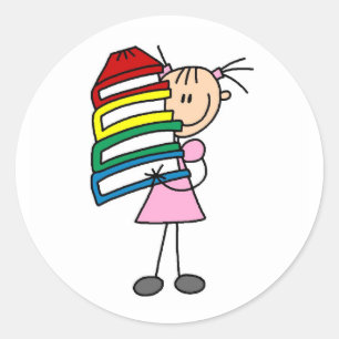 Sticker Rond Fille bâton avec des livres