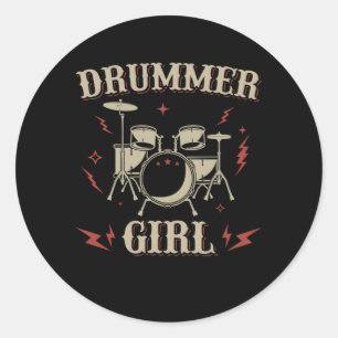 Sticker Rond Fille batteur   Tambours
