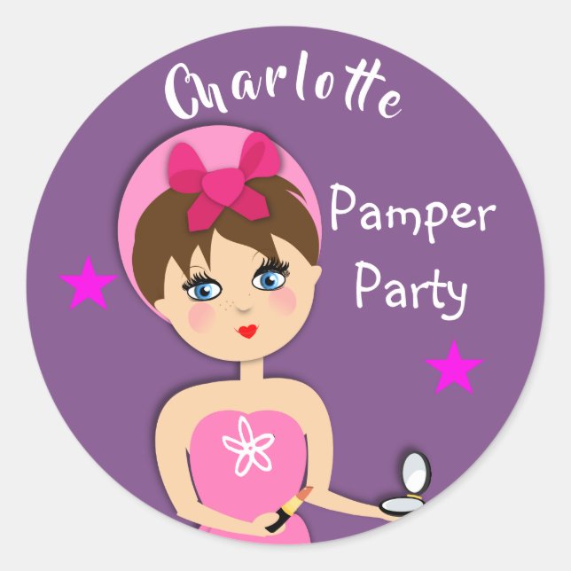 Sticker Rond Fille Beauté Pamper Party Personnalisé (Devant)