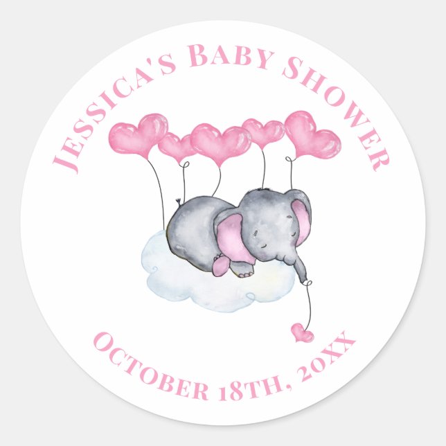 Sticker Rond Fille bébé éléphant sur le Baby shower de nuage bl (Devant)