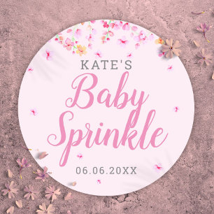 Sticker Rond Fille Bébé Goutte Rose Aquarelle Fleur Floral