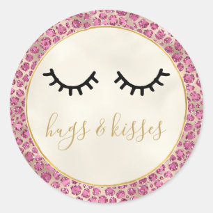Sticker Rond Fille Black Eyelashes Empreinte de léopard rose or