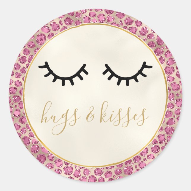 Sticker Rond Fille Black Eyelashes Empreinte de léopard rose or (Devant)