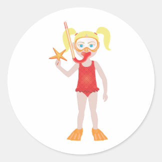 Sticker Rond Fille Blonde au Tubà masque
