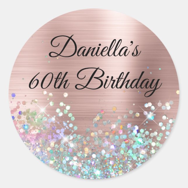 Sticker Rond Fille Blush Rose Gold Foil Holo Parties scintillan (Devant)