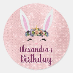 Sticker Rond Fille Blush rose lapin de Pâques fête d'anniversai