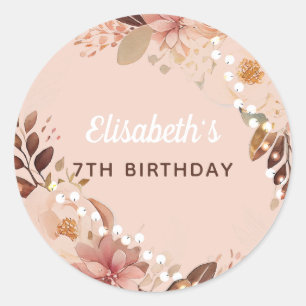 Sticker Rond Fille Bohème Personnalisée Anniversaire