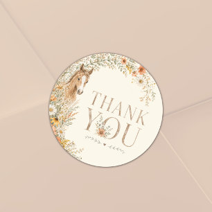 Sticker Rond Fille Boho Orange Fleur Sauvage Cheval Anniversair