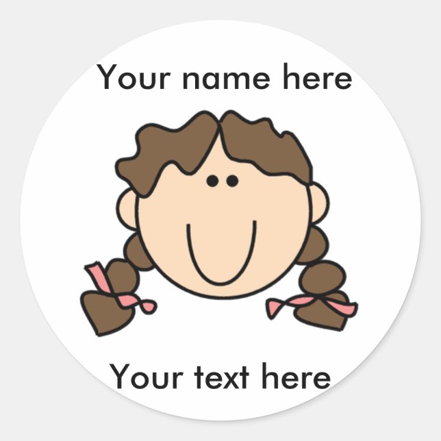Sticker Rond Fille Brunette personnalisable avec tresses (Devant)