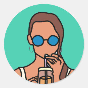 Sticker Rond Fille bubble thé ado moderne