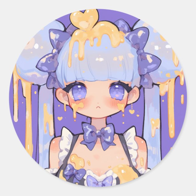 Sticker Rond Fille Chibi Kawaii Honey Drip (Devant)