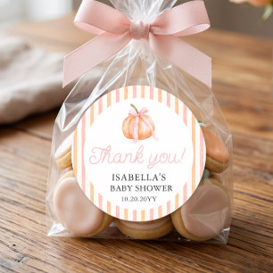 Sticker Rond Fille Citrouille Baby Shower Merci