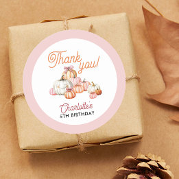 Sticker Rond Fille Citrouille Patch Bows fête d'anniversaire