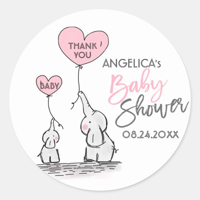 Sticker Rond Fille Coeur mignonne Pink Elephant maman & Baby sh (Devant)
