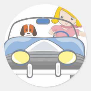 Sticker Rond Fille conduisant une voiture