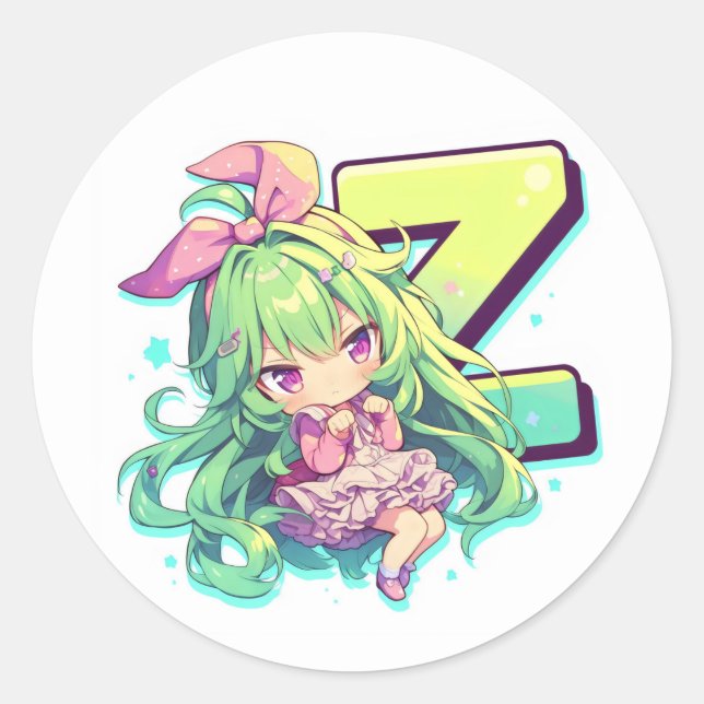 Sticker Rond Fille d'anime de la lettre Z (Devant)