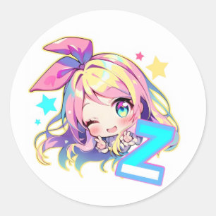 Sticker Rond Fille d'anime lettre Z