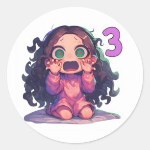 Sticker Rond Fille d'anime numéro trois effrayante