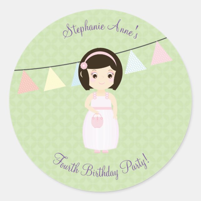 Sticker Rond Fille d'anniversaire à la table cadeau (Devant)