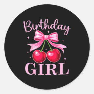 Sticker Rond Fille d'anniversaire Coquette Nœud Cerise Filles d